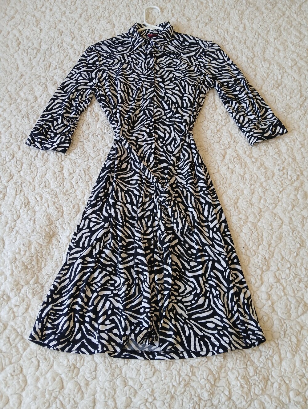 Merona Dress Womens Extra Small Black & White Zebra Printed Tie-Waist Stretch